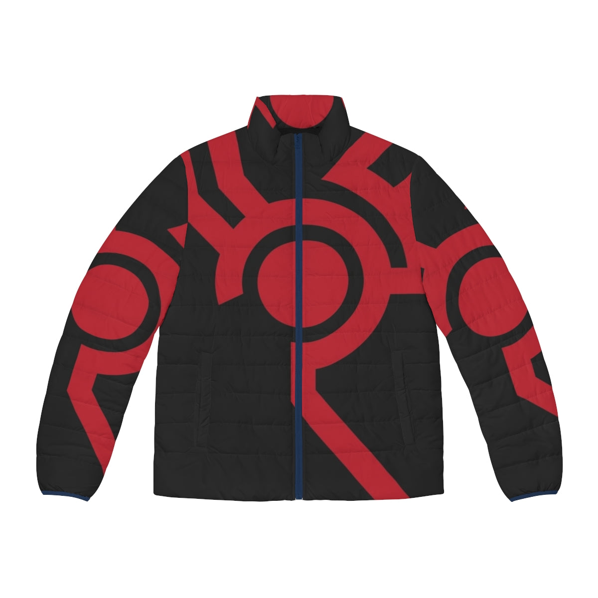 Techno Circuit Puffer Jacket with Red and Black Dragon Design