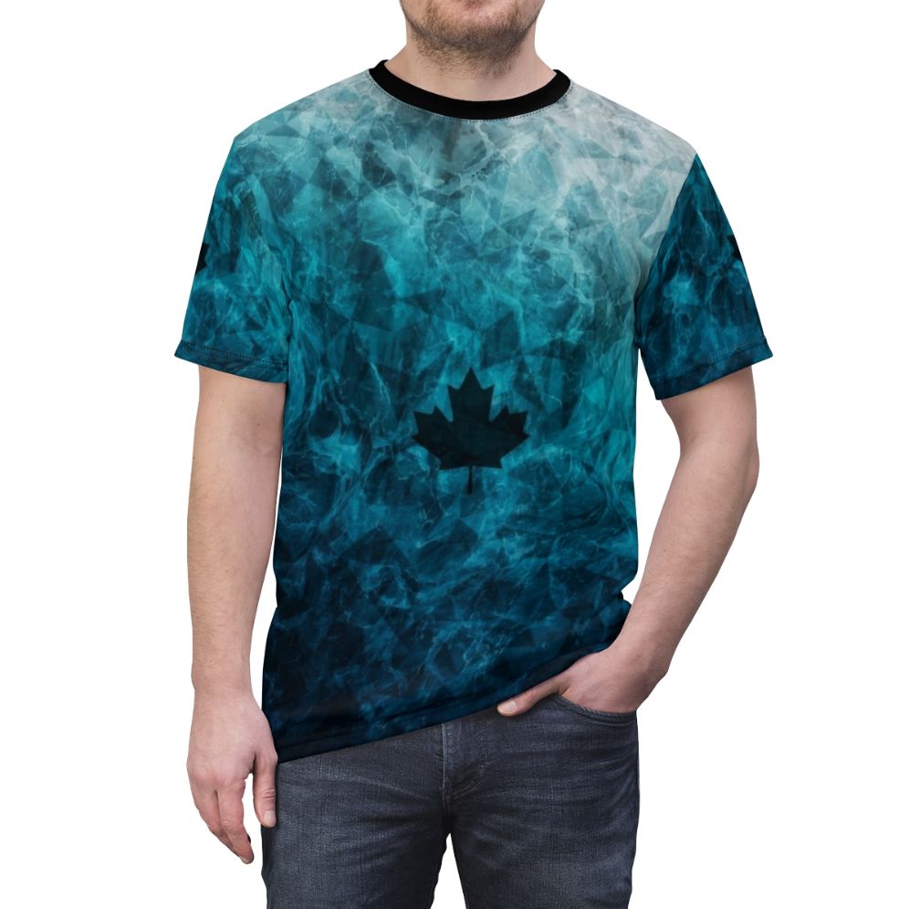 Black ice camouflage pattern printed on a high-quality t-shirt, perfect for cold weather activities. - men front