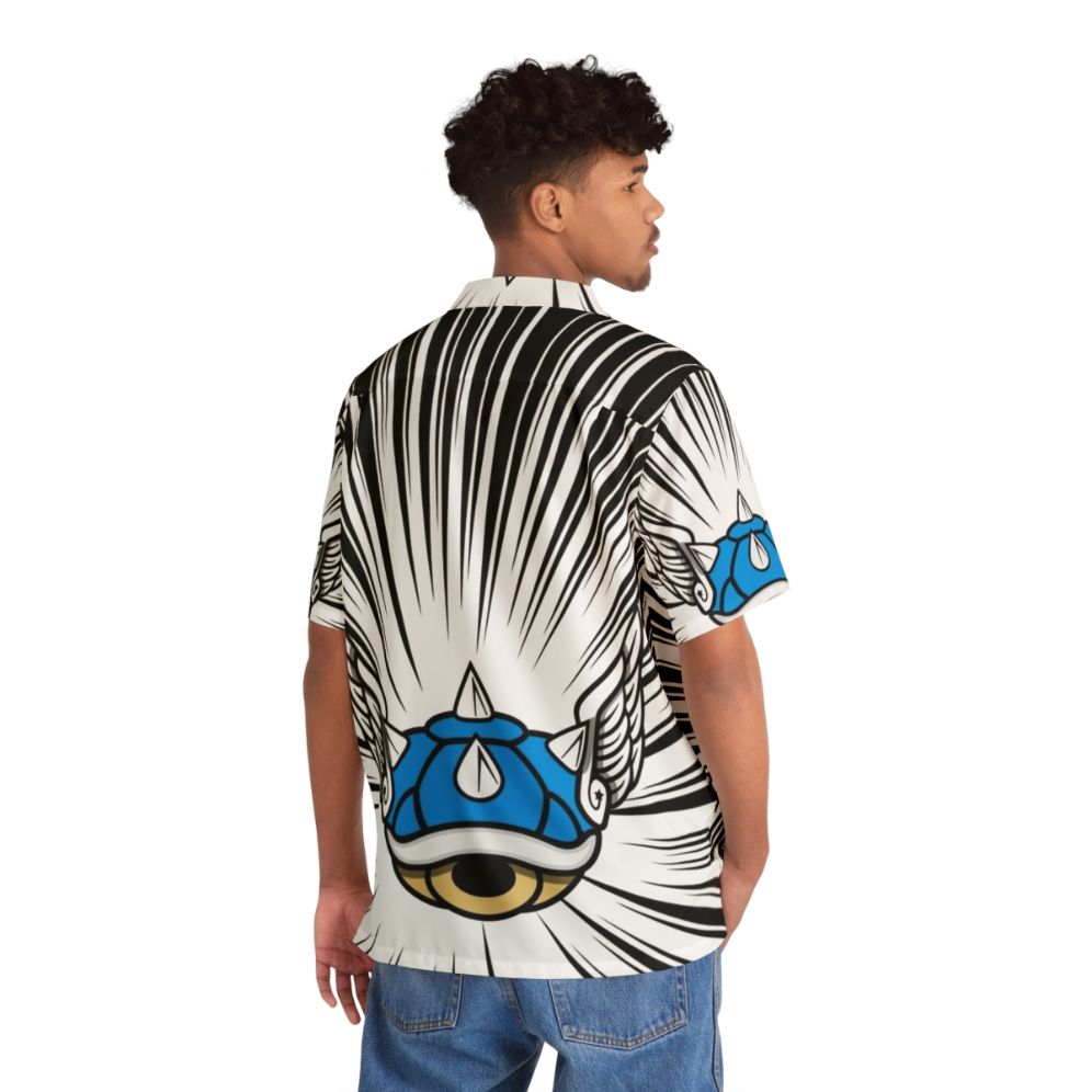 Blue Hawaiian shirt with Mario Kart inspired design - People Back