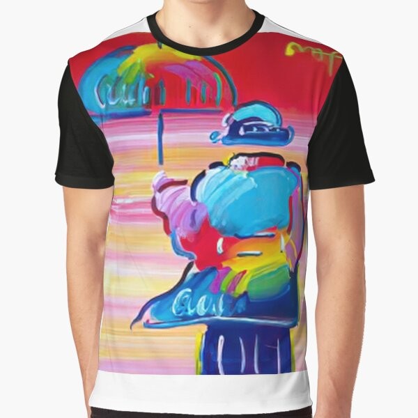 Peter Max pop art graphic t-shirt featuring colorful, vibrant artwork in the signature style of the renowned American artist