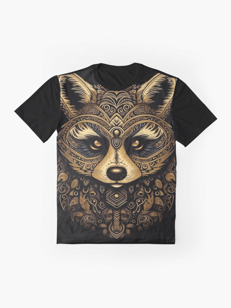 Golden raccoon surrounded by a intricate mandala pattern, digital illustration design - Flat lay