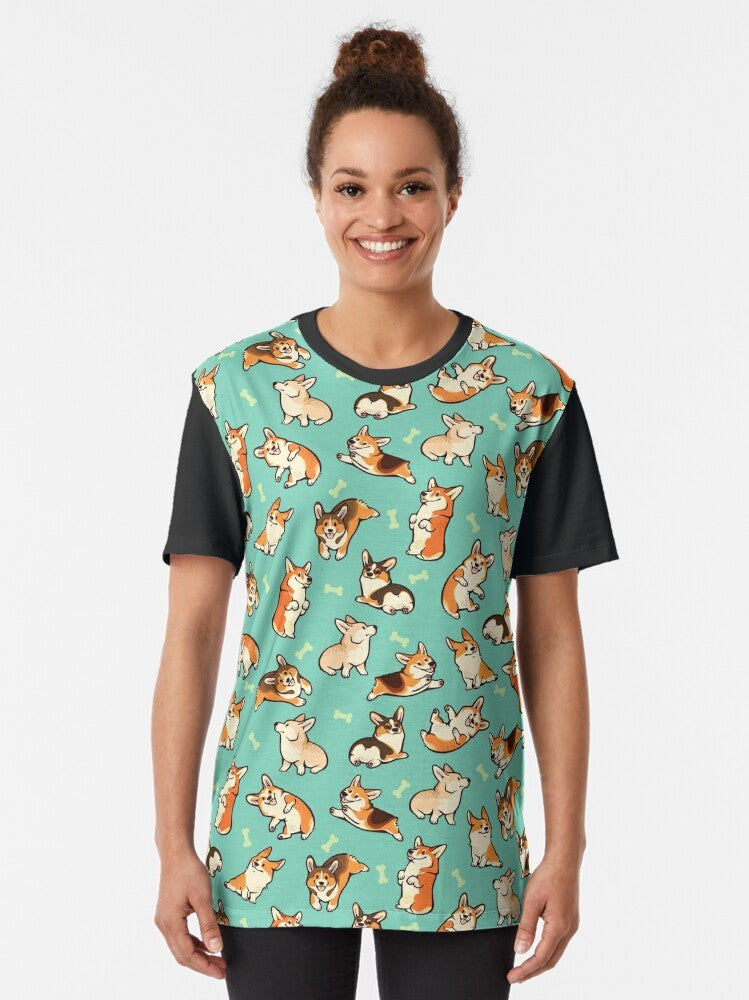 Jolly green corgi pattern graphic t-shirt - Women