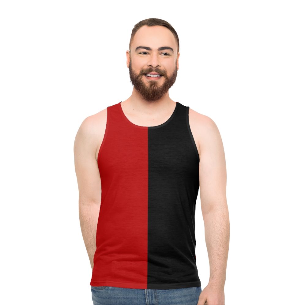 Harlequin two-tone black and red unisex tank top - men