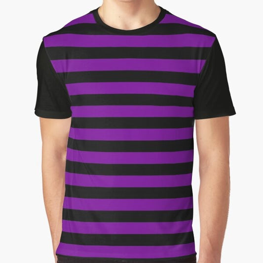 Medium violet and black striped graphic t-shirt