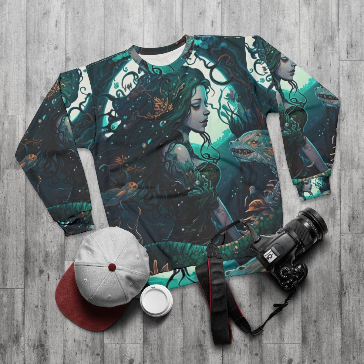 Mythical Sea Creatures Fantasy Sweatshirt - flat lay