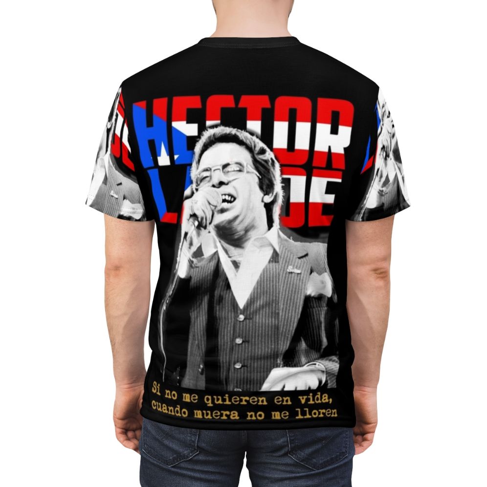 Vintage-style graphic t-shirt featuring the text 'Hector Lavoe All Star Power Latin Salsa' and classic Latin music icons - men back