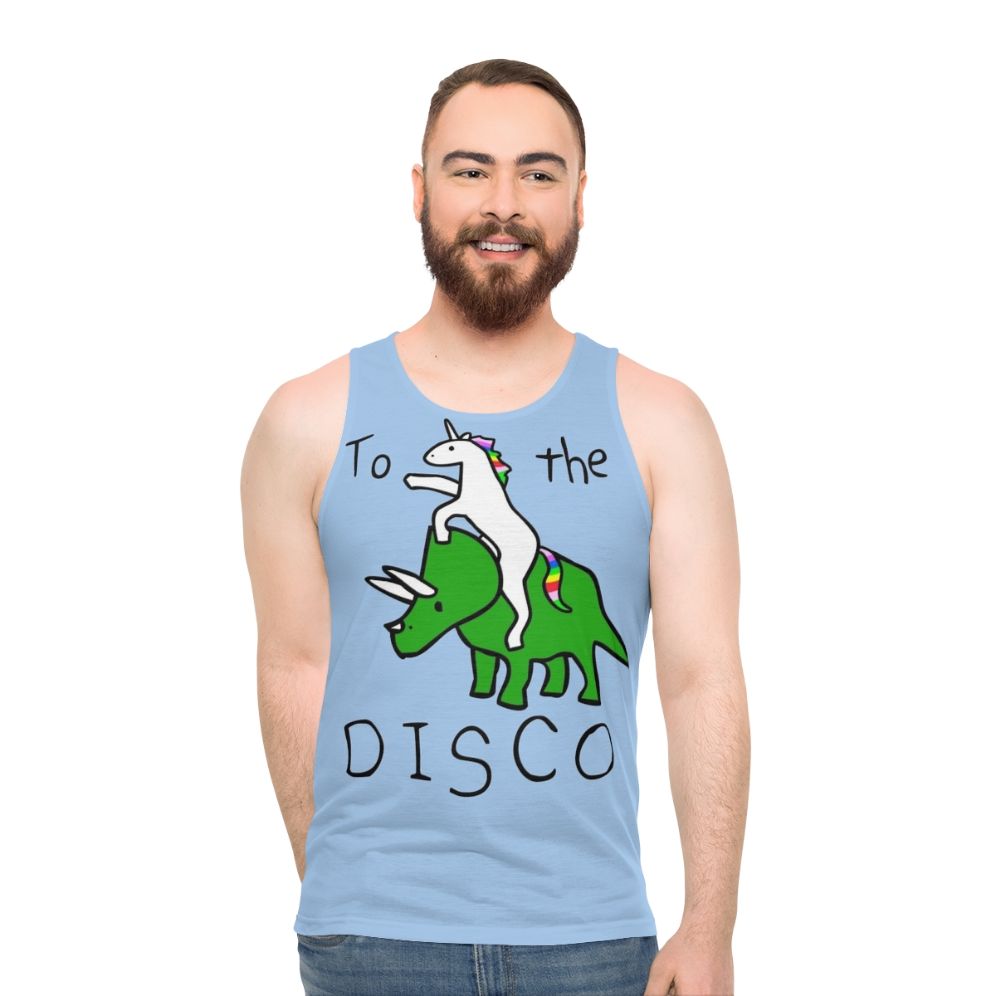 Disco Unicorn Riding Triceratops Unisex Tank Top - men