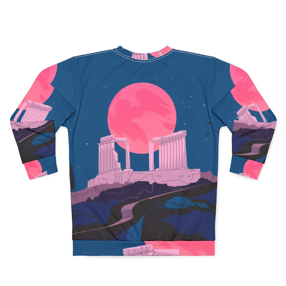 Vaporwave sweatshirt featuring the Temple of Poseidon at Sounion, Greece - Back