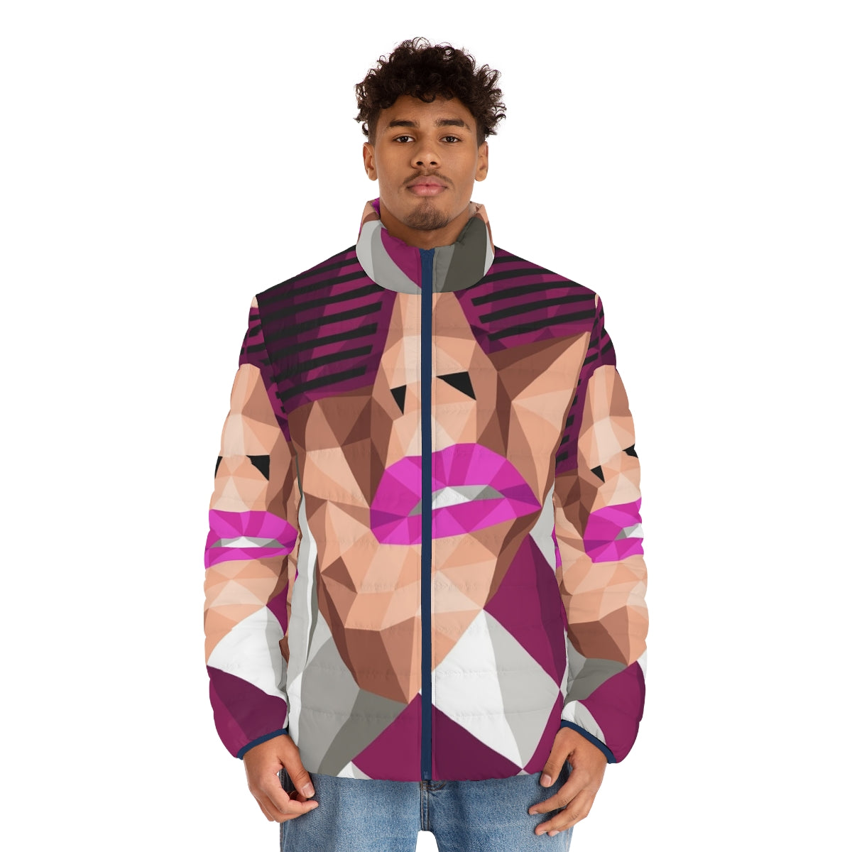 Geometric puffer jacket with low-poly design - men front