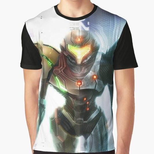 Metroid Nintendo video game graphic t-shirt featuring the character Samus