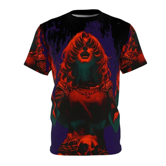 T-shirt featuring a fiery, fantastical voidstomper creature in a dark fantasy art style.