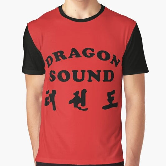 Miami Connection Dragon Sound graphic t-shirt, featuring a retro design with the iconic dragon symbol from the cult classic movie.