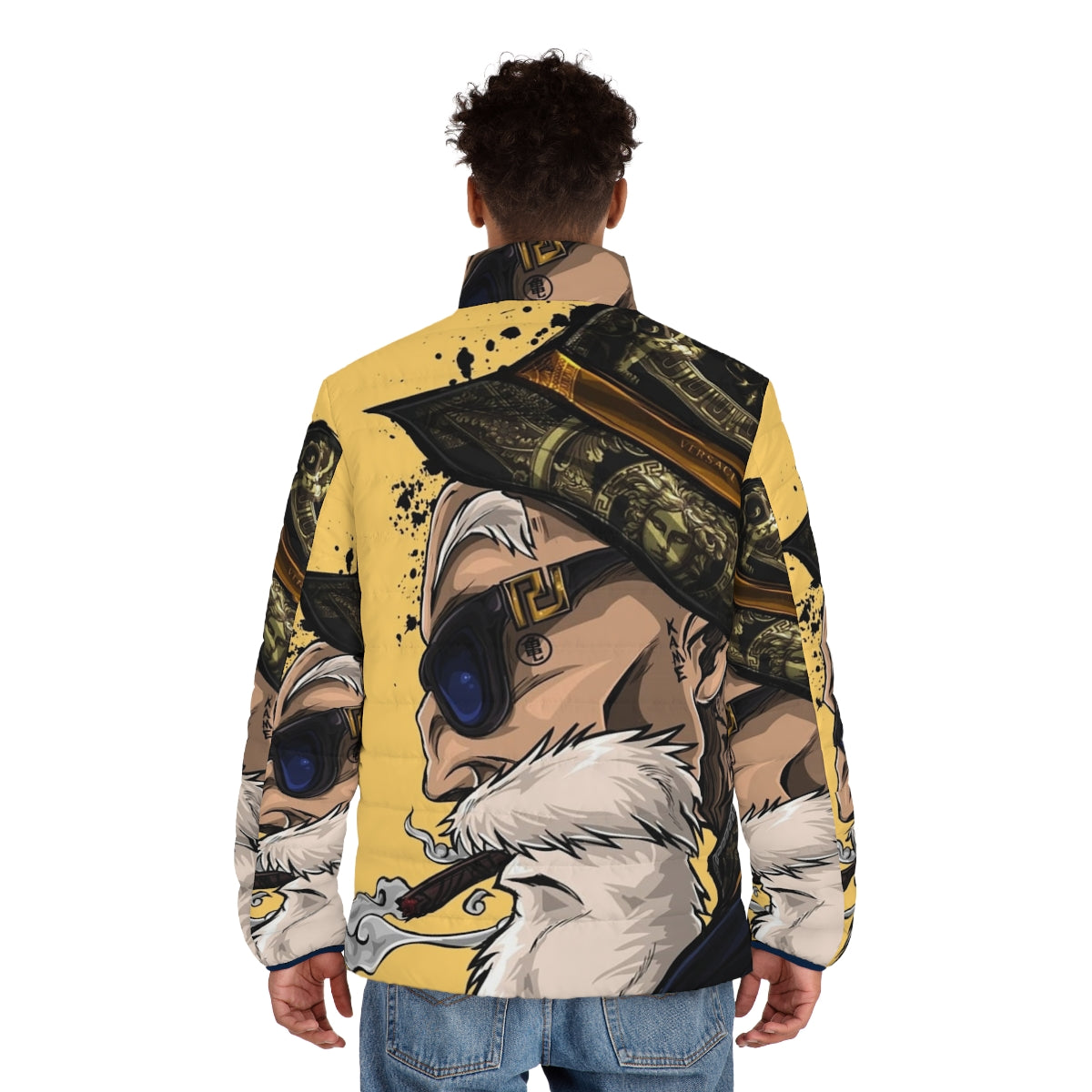 Master Roshi Dragon Ball Z Puffer Jacket featuring the iconic character from the anime series - men back