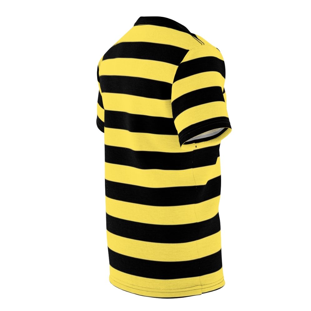 Stylish black and yellow striped t-shirt with a bold, graphic design inspired by the popular "Me Before You" movie and book. - men right