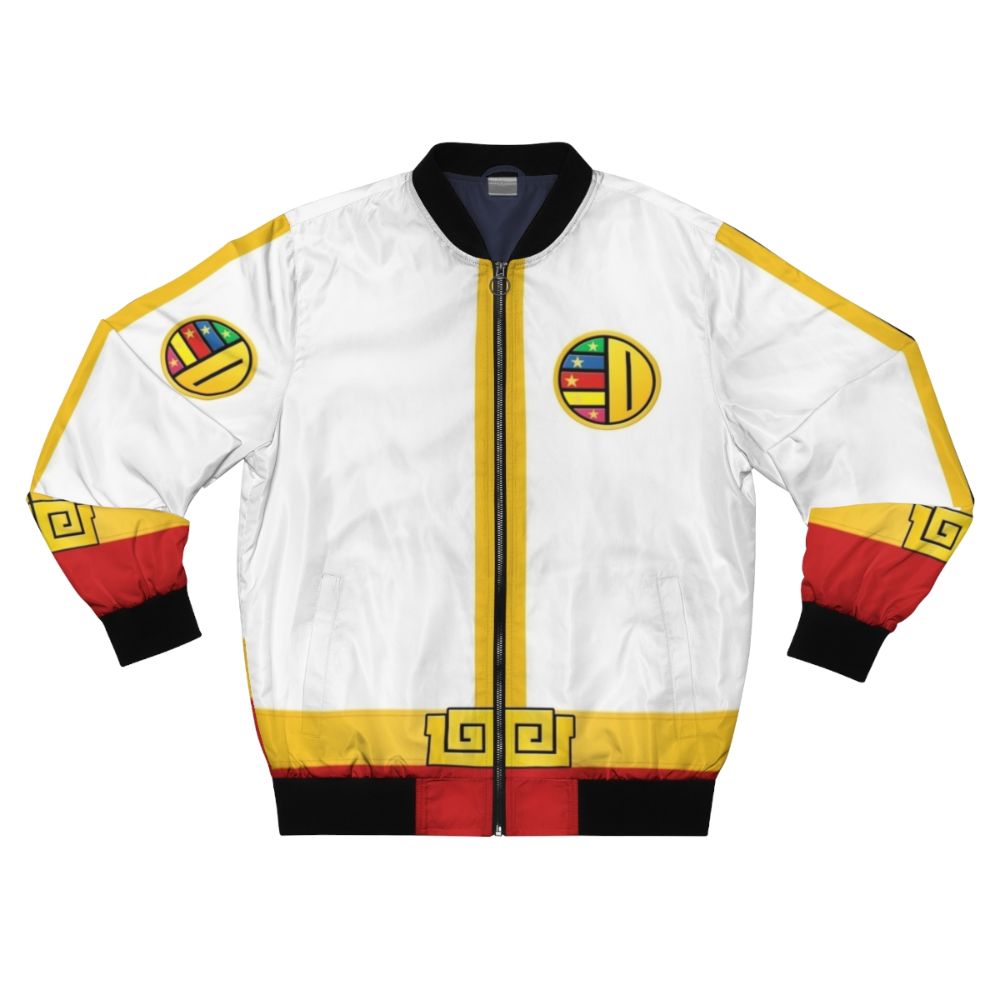 Red bomber jacket with power rangers design