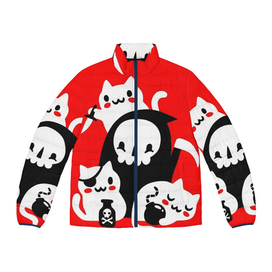 Grim Reaper kitten puffer jacket with skull and death-themed design