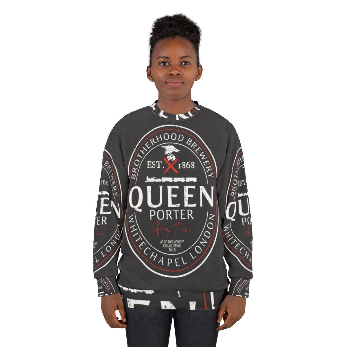 Assassin's Creed inspired gaming sweatshirt with beer label graphic - women