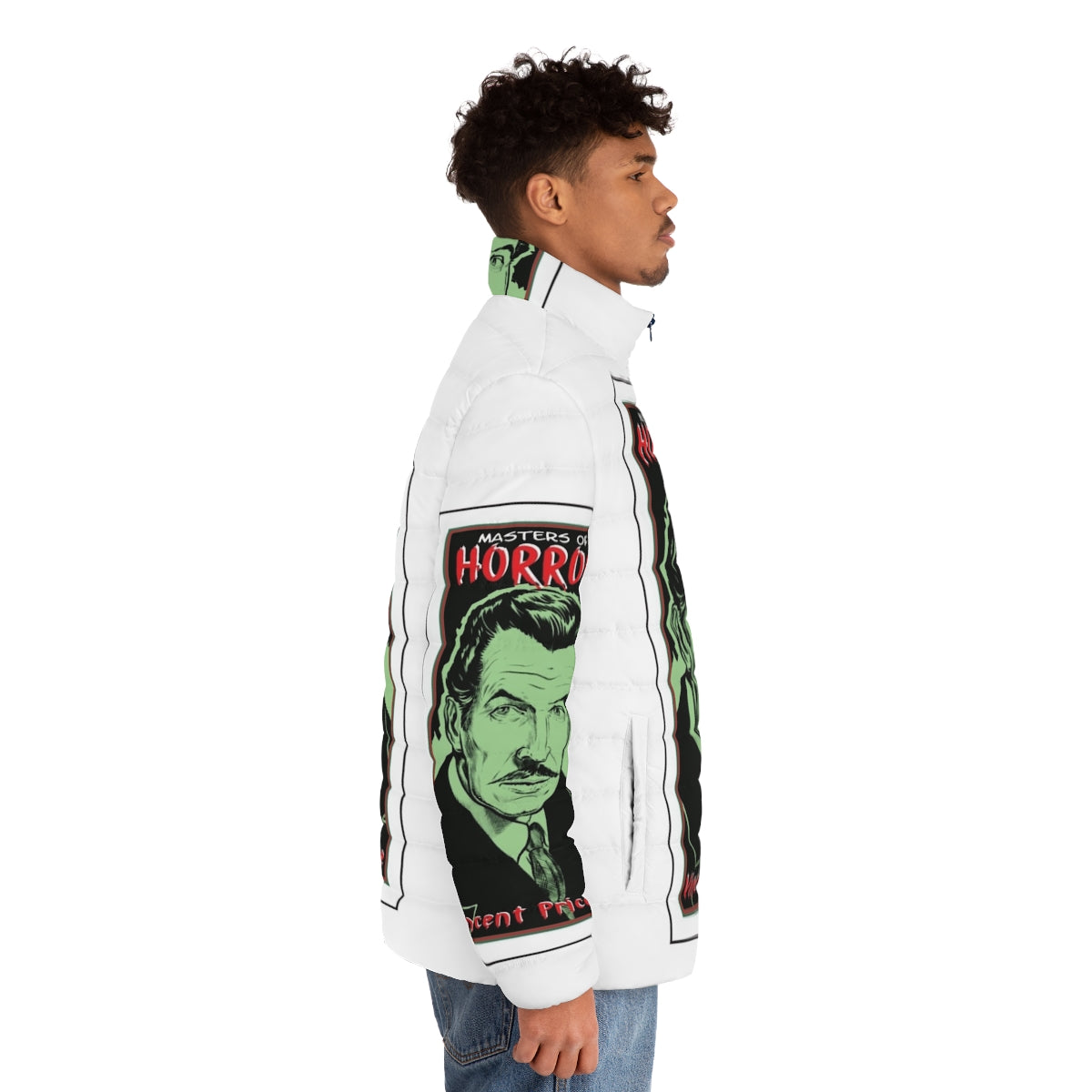 Vincent Price Master of Horror Puffer Jacket with horror movie icons - men side right