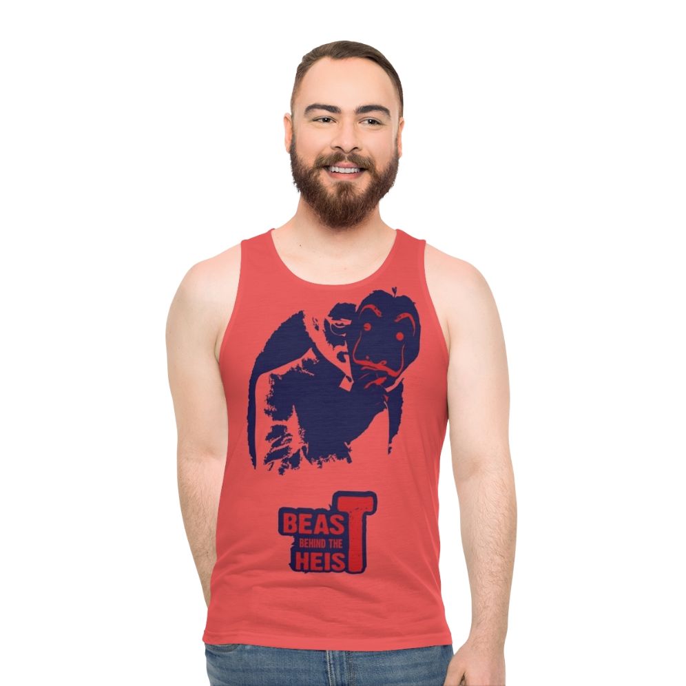 Money Heist Unisex Tank Top featuring "Beast Behind the Heist" design - men