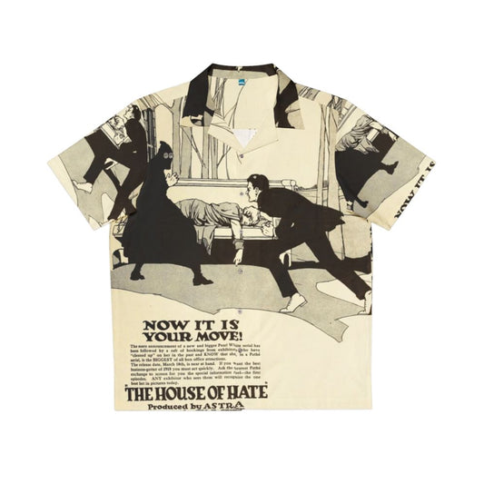 Vintage Hawaiian shirt with classic silent movie "The House Of Hate" 1918 design