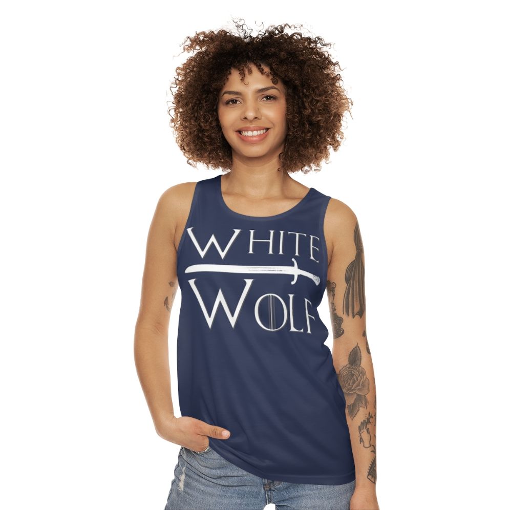 Unisex wolf print tank top - women