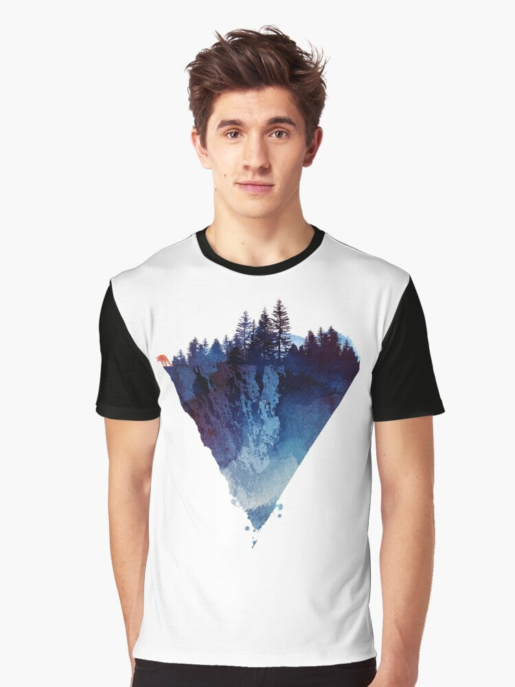 Watercolor illustration of a fox in a forest on a graphic t-shirt - Men