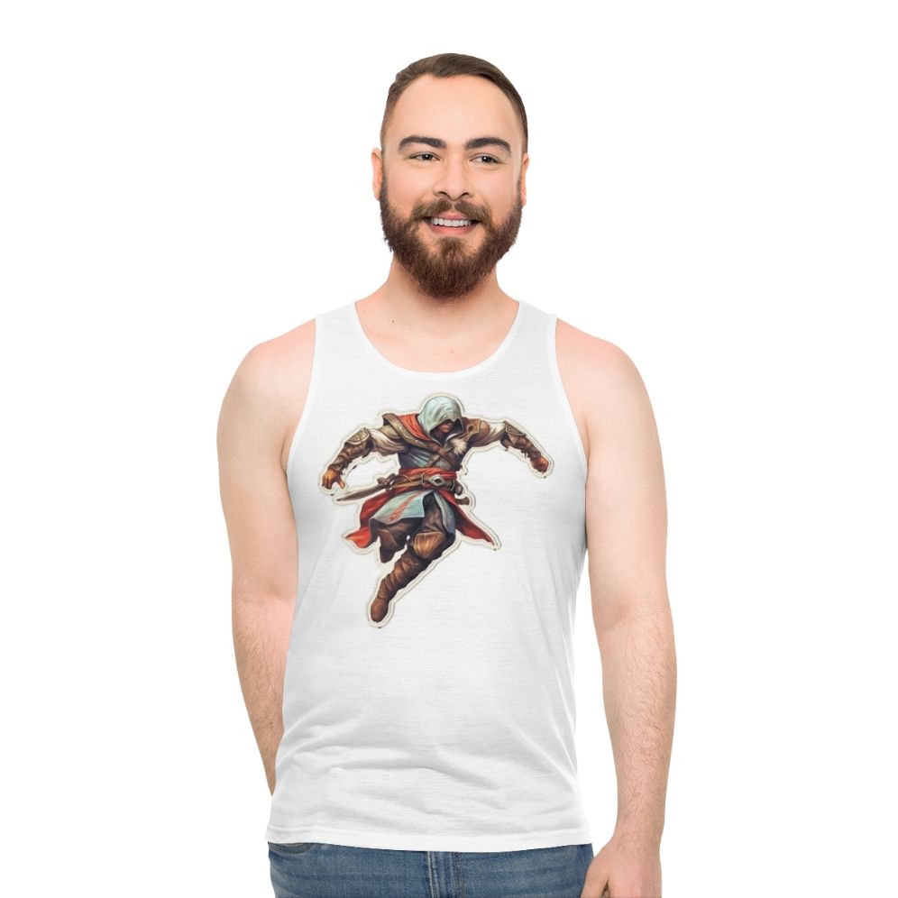 Assassin's Creed unisex tank top featuring iconic fan art design - men