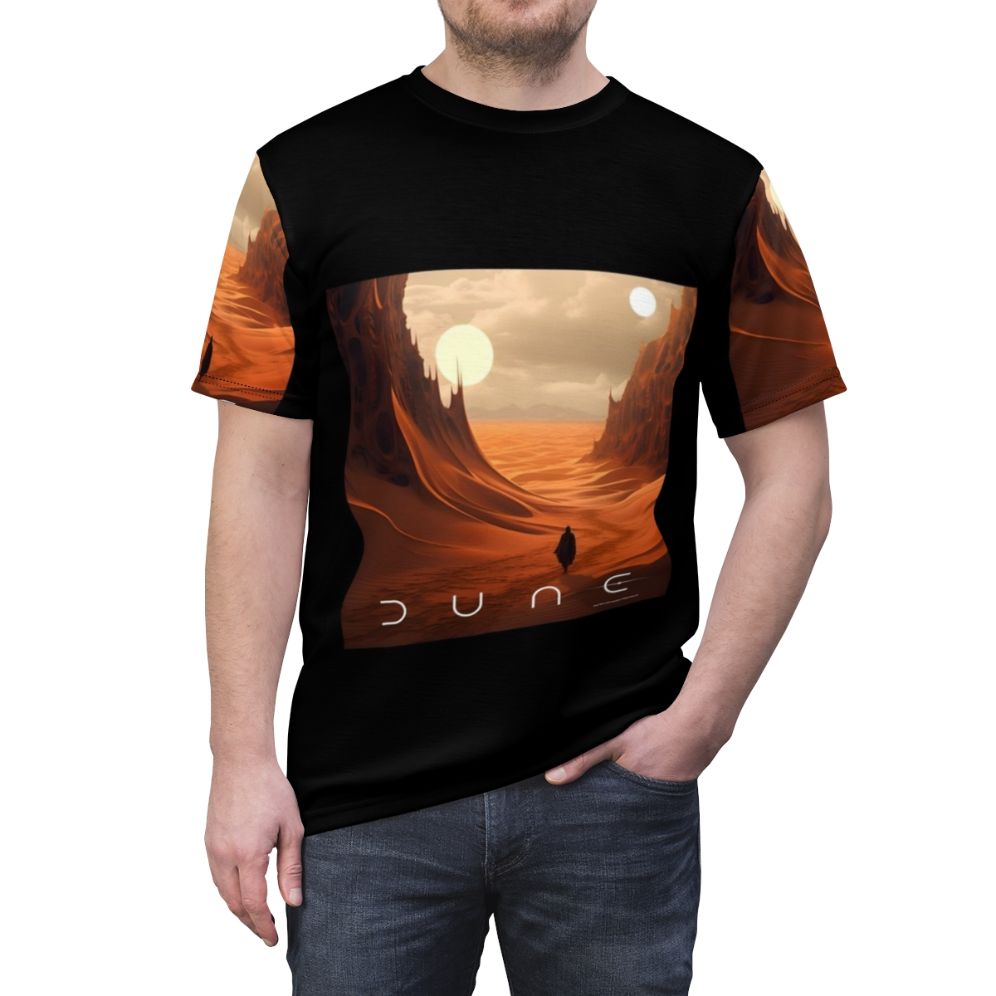 Dune-Inspired Fan Art T-Shirt with Sci-Fi Imagery - men front