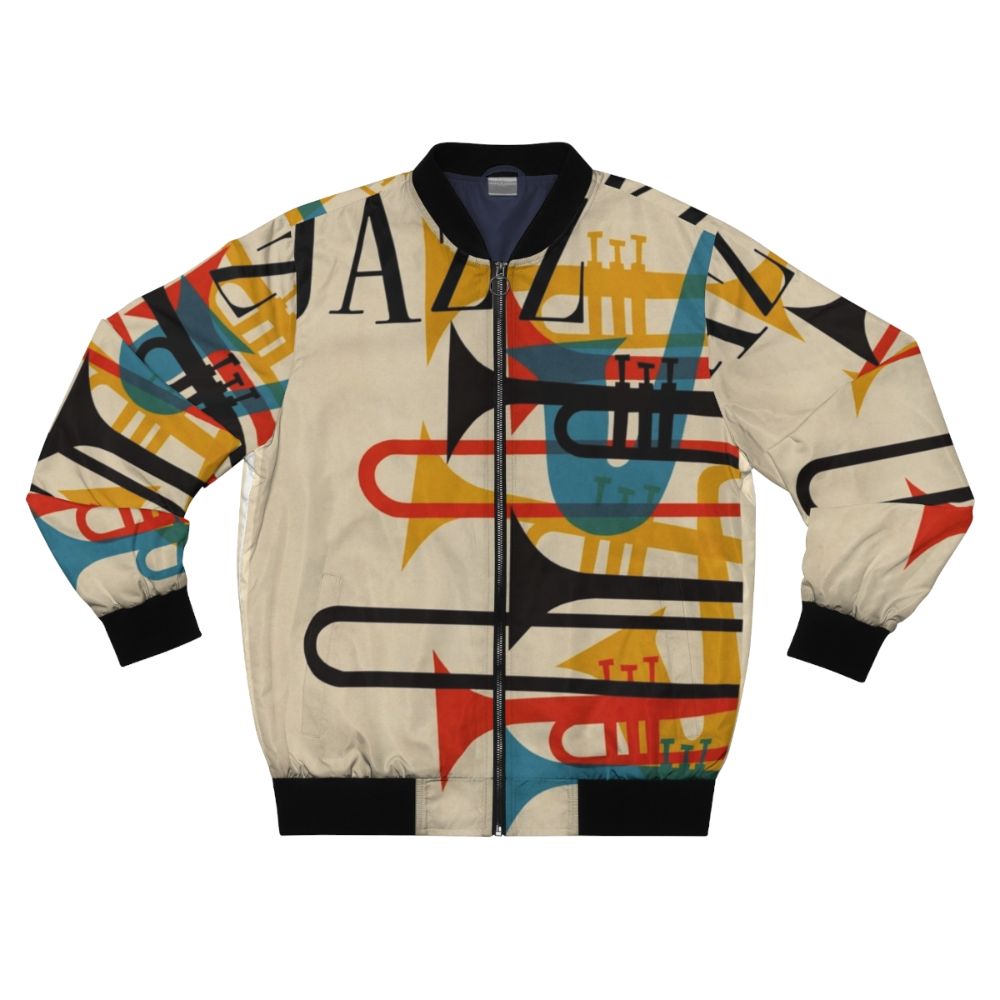 Vintage jazz bomber jacket with retro 1950s music design