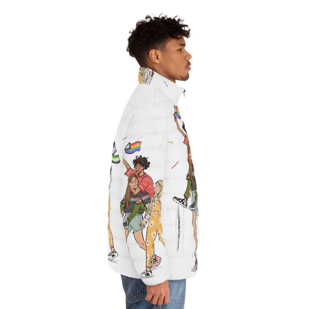 Heartstopper Puffer Jacket featuring characters from the hit Netflix series - men side right