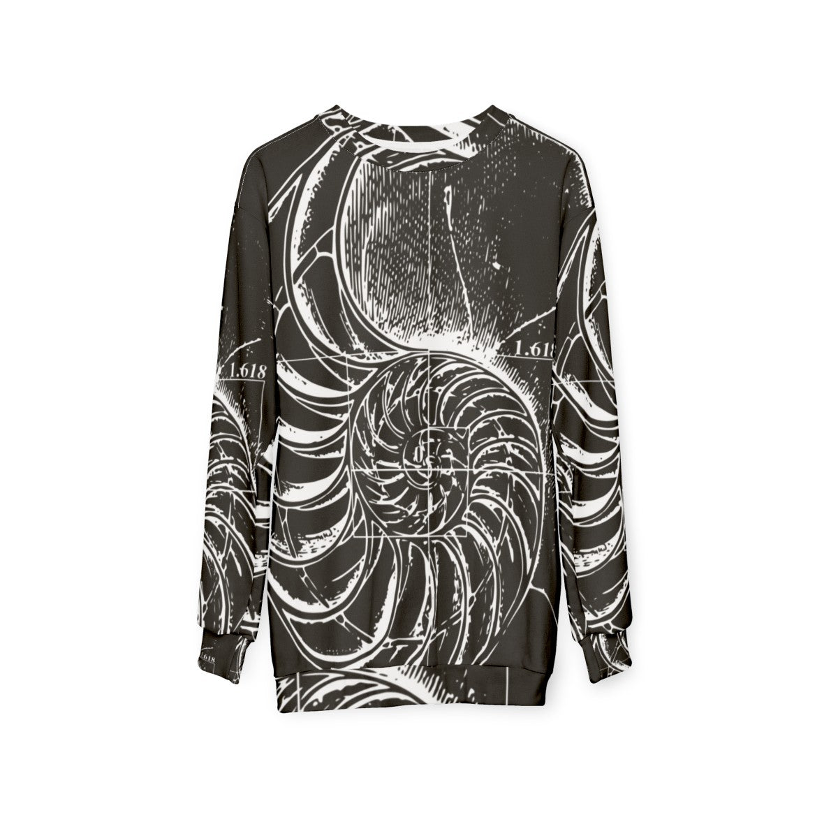 Sweatshirt featuring a nautilus shell with the Fibonacci sequence - hanging