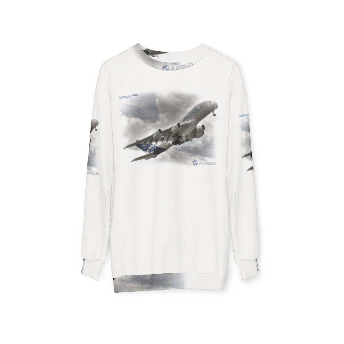 Airbus A380 airplane sweatshirt for aviation enthusiasts - hanging