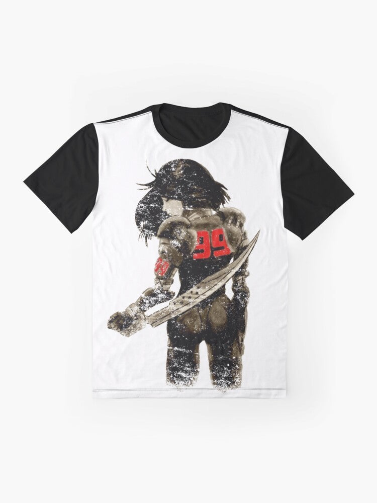 Battle Angel Alita manga-inspired graphic distressed t-shirt - Flat lay