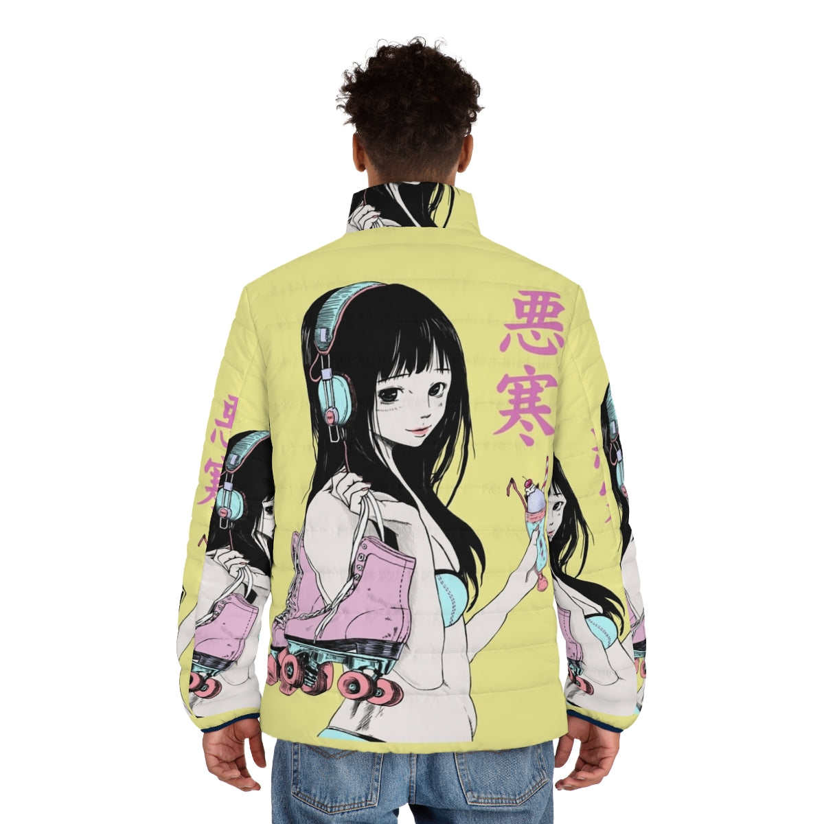 Chill Lofi Summer Girl Puffer Jacket with Vaporwave Aesthetic - men back