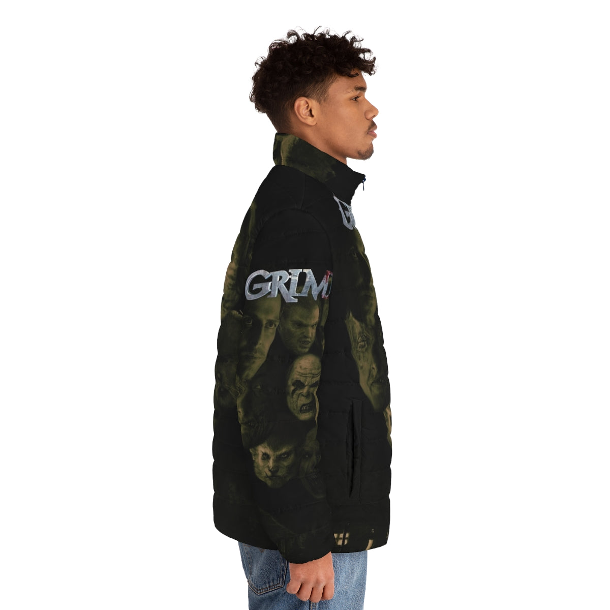 "Grimm Puffer Jacket with Nick Burkhardt, Blutbad, and Hexenbiest Inspired Design" - men side right