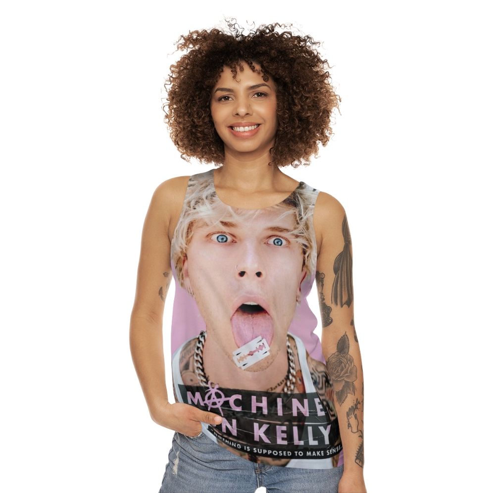 Unisex blonde rapper face print tank top - women