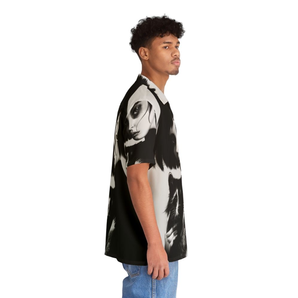 Raccoon Hawaiian Shirt with Modern Black and White Art - People Pight