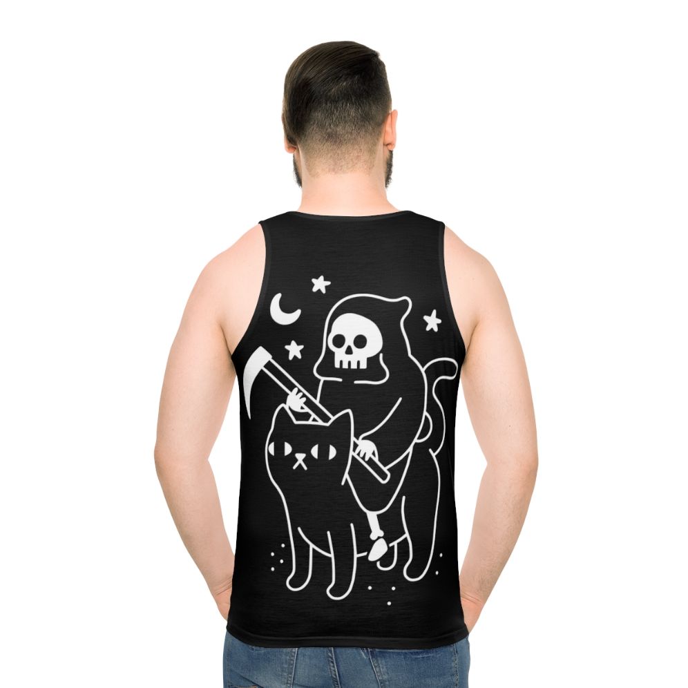 Unisex spooky black cat death rides unisex tank top - men back