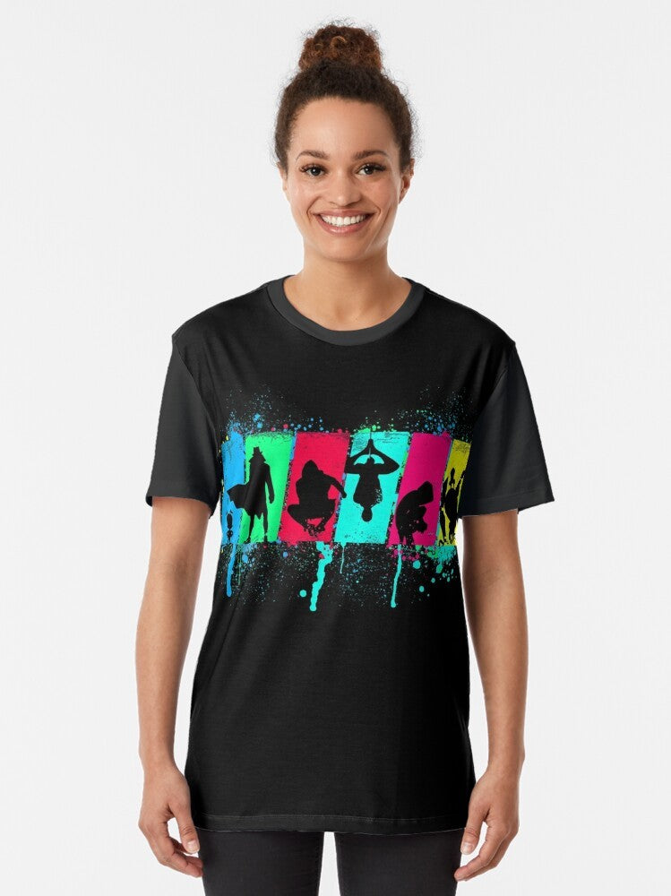 Spider Souls graphic t-shirt featuring a neon silhouette of Spiderman from the Spiderverse - Women