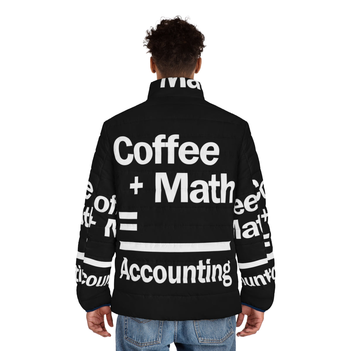 Coffee Math Accounting Puffer Jacket for Warm Winter Wear - men back