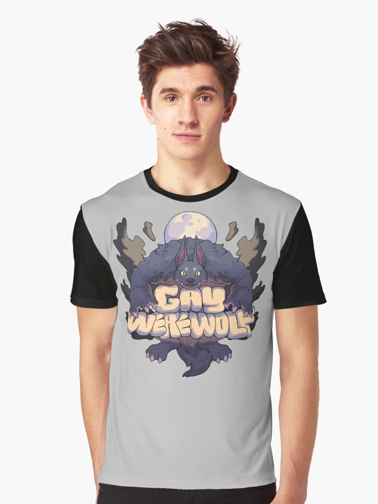 Graphic t-shirt with a werewolf design in pride colors, representing the LGBTQ+ community - Men