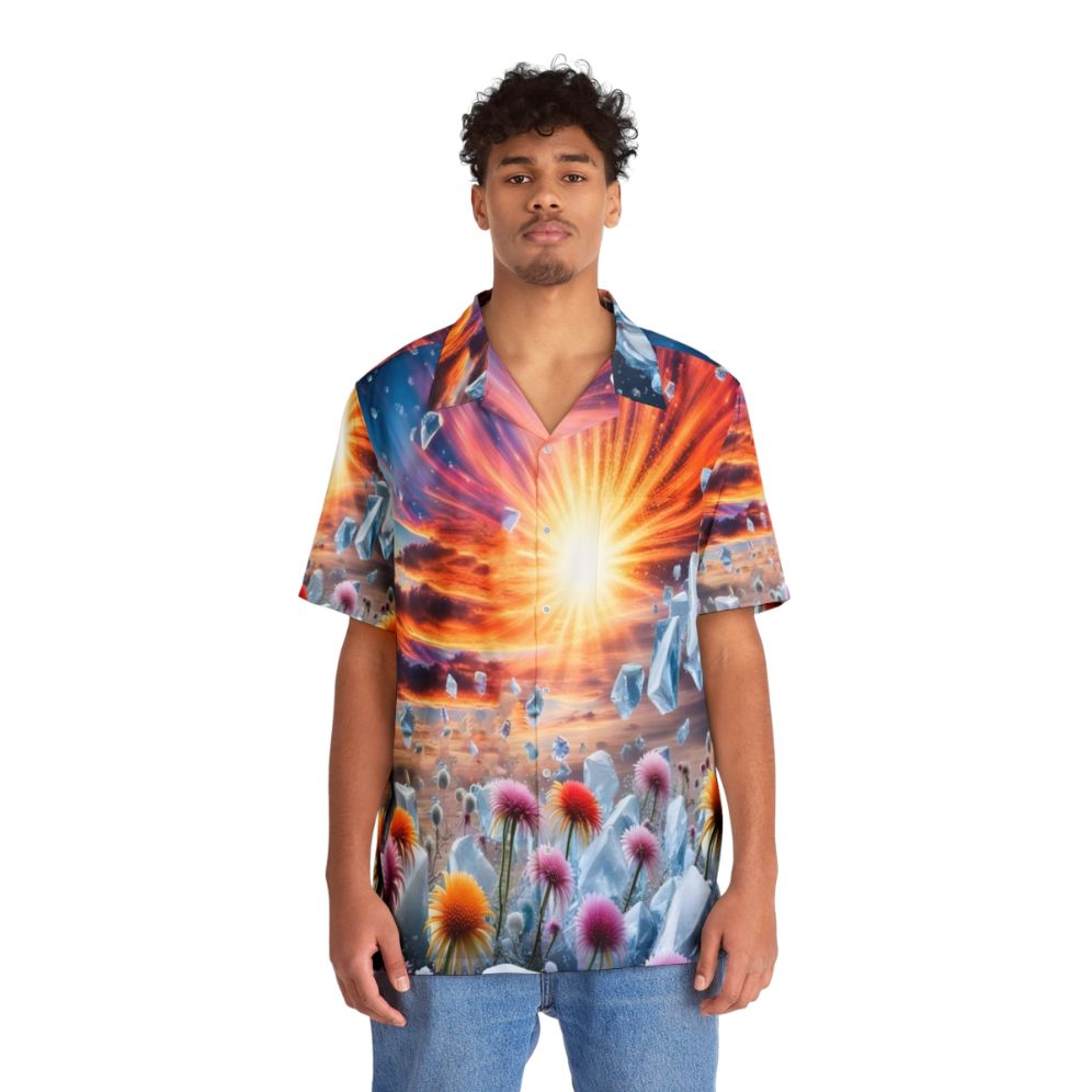 vibrant flower sunset pattern hawaiian shirt vintage style - People Front