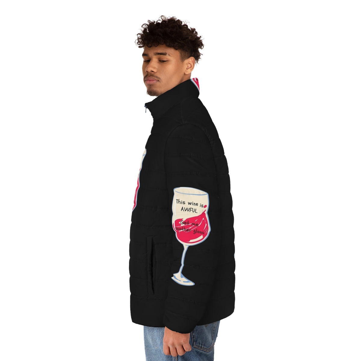 Schitt's Creek "Awful Wine" Puffer Jacket - men side left