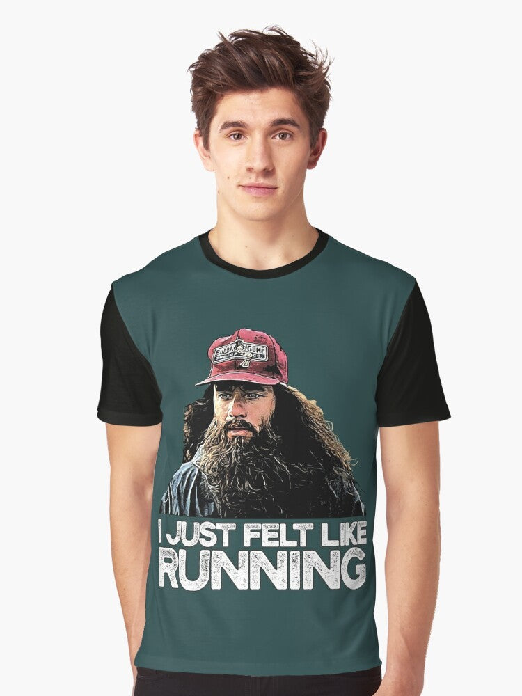 "I Just Felt Like Running" Forrest Gump inspired graphic t-shirt with a man running in a cap and beard. - Men