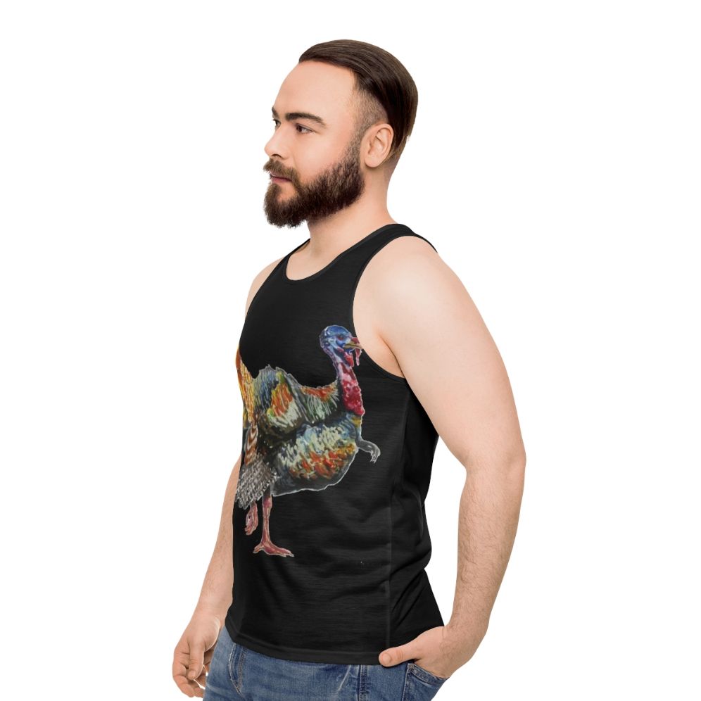 Watercolor turkey feather unisex tank top - men side