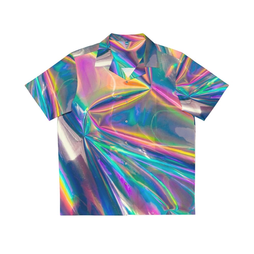 Shimmering holographic hawaiian shirt in vibrant iridescent colors