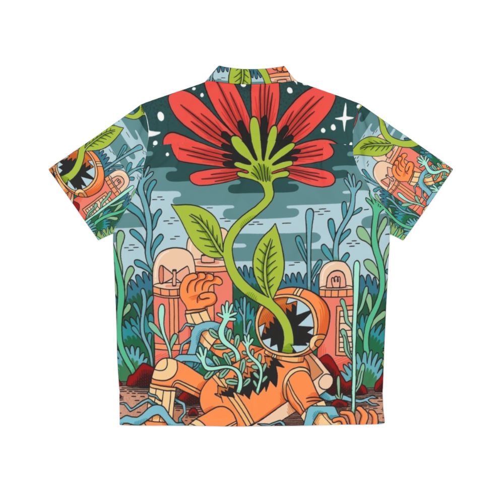 New Growth Hawaiian Shirt featuring a cosmic, space-themed design with botanical elements - Back