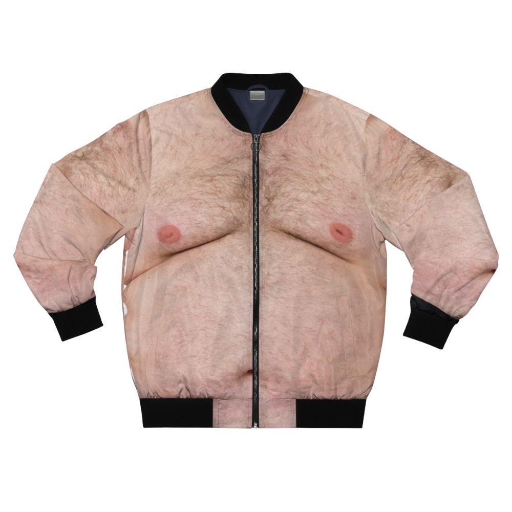 Hairy belly bomber jacket for chubby dads and foodies