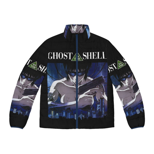 Ghost in the Shell inspired puffer jacket featuring Motoko Kusanagi and cyberpunk design