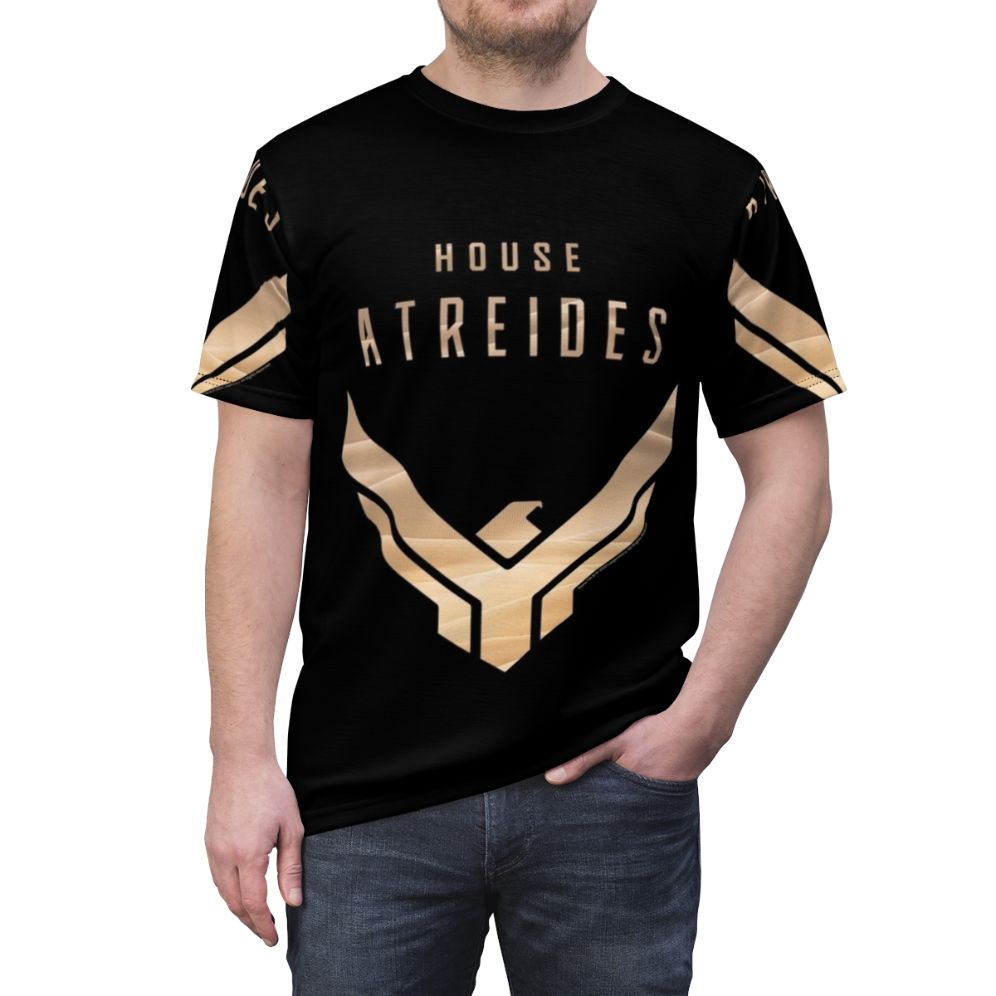 Atreides faction logo graphic on a high-quality t-shirt for passionate Dune fans - men front